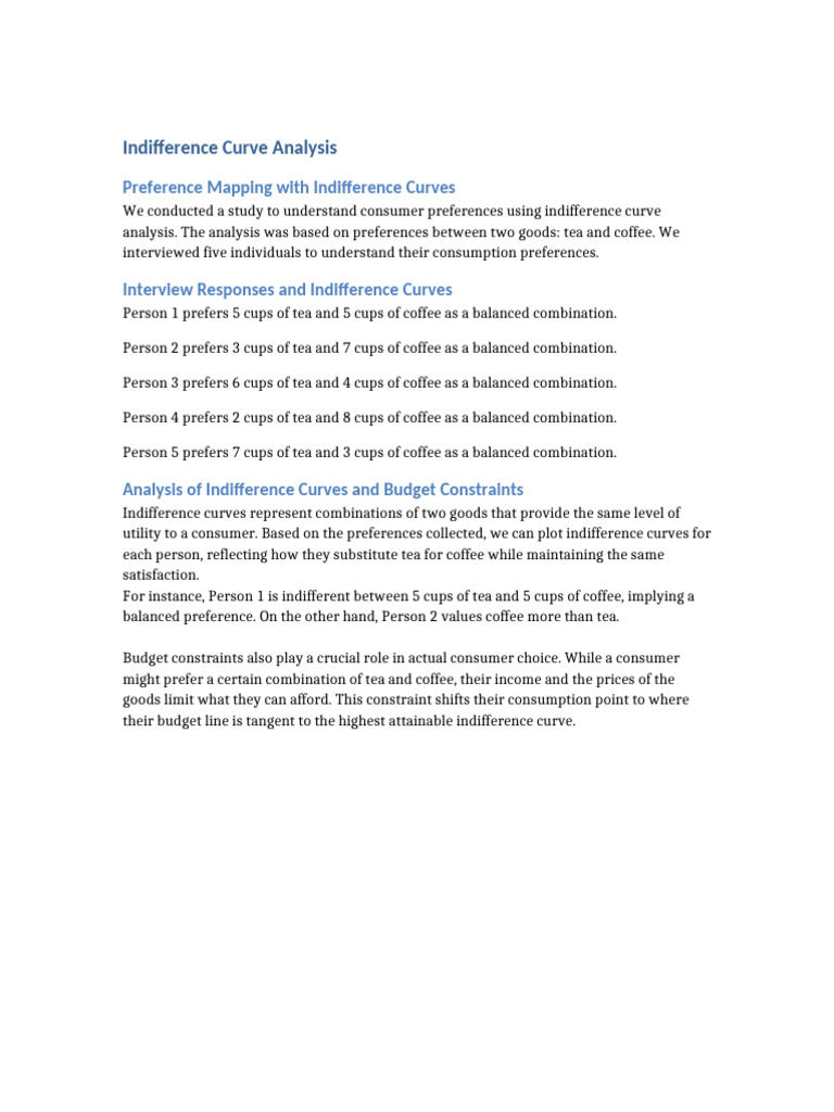 Indifference Curve Analysis of Tea and Coffee | PDF
