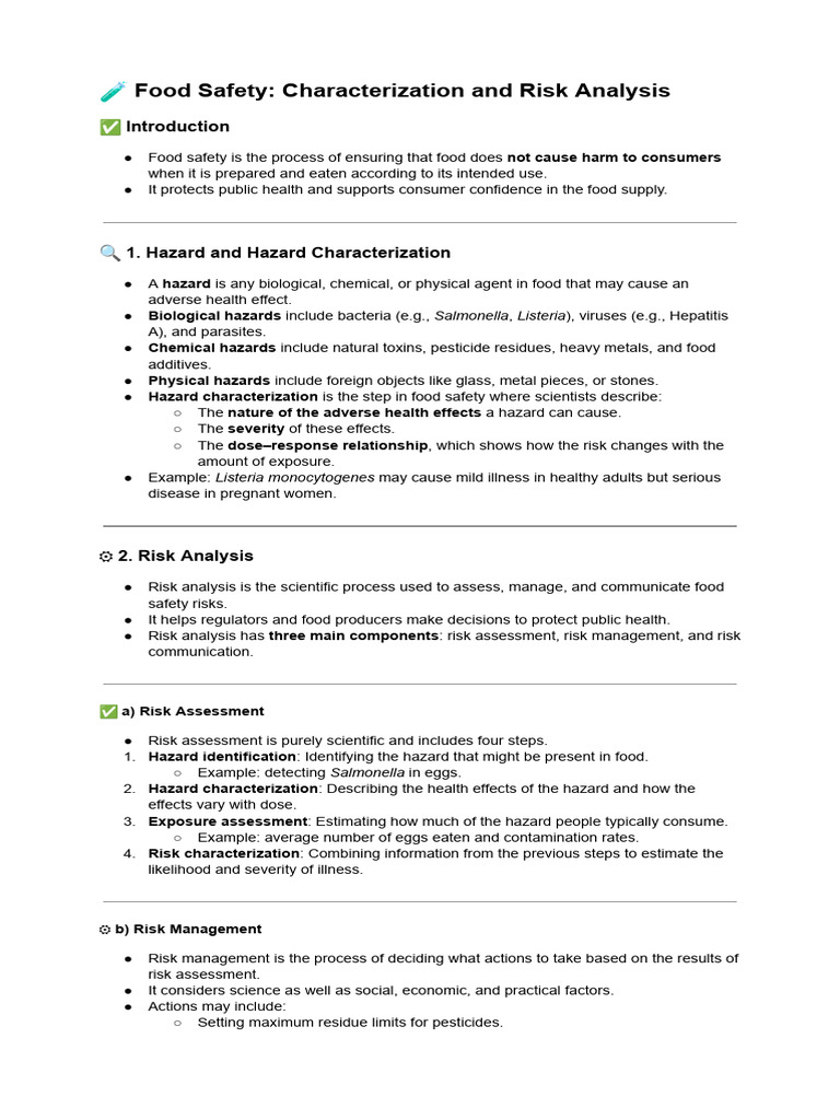 Risk Characterization in Food Safety | PDF | Hazards | Food Safety