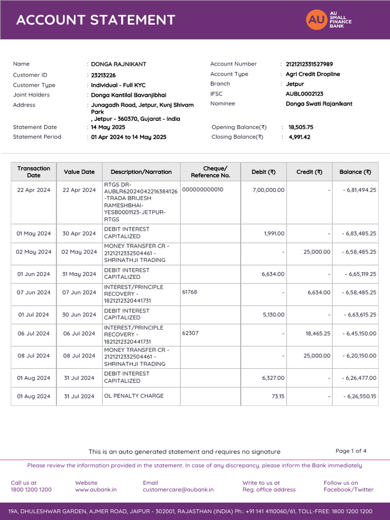Account Statement Overview | PDF | Debits And Credits | Banks