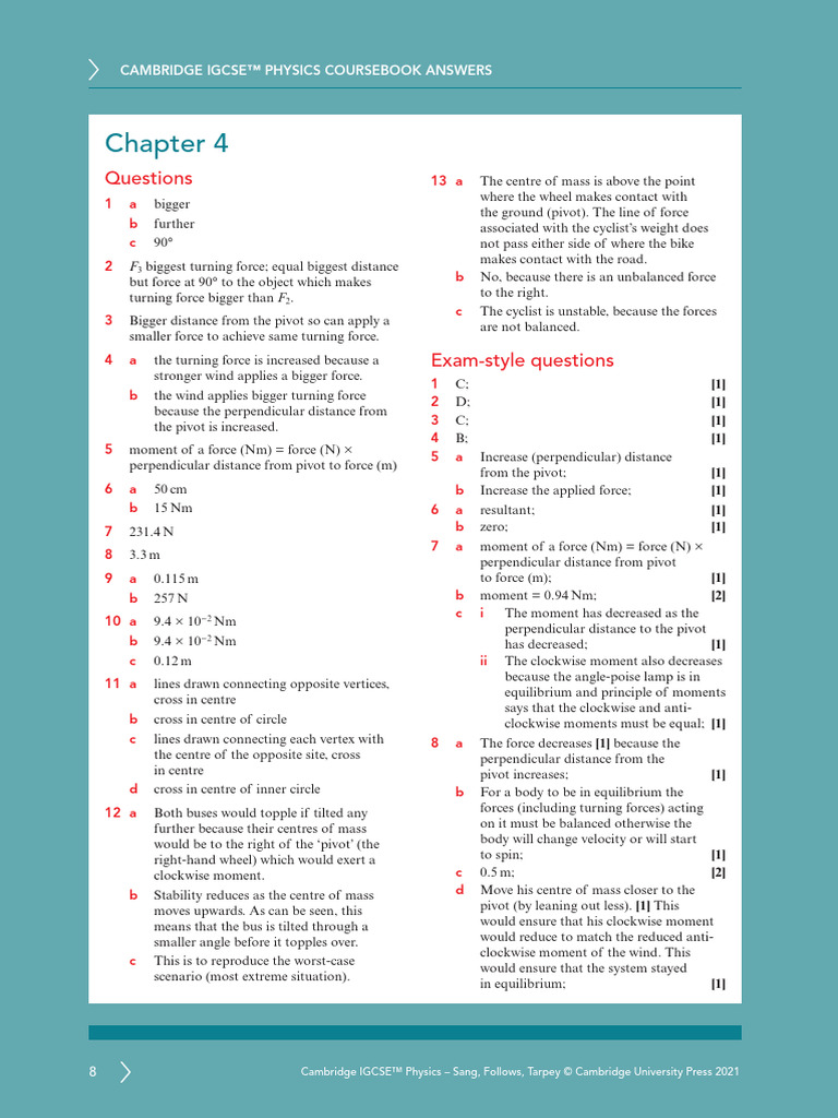 Chapter 4 Equilibrium Questions Explained | PDF | Force | Center Of Mass
