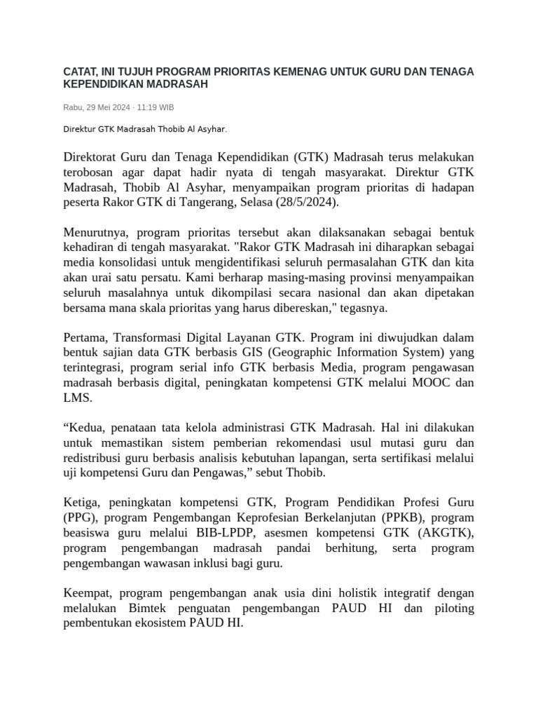 Tujuh Program Prioritas Kemenag untuk GTK | PDF