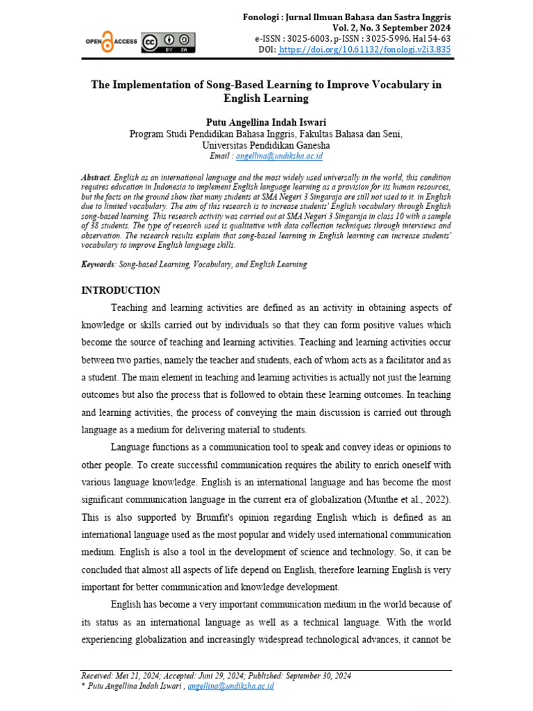 Enhancing Vocabulary via Song Learning | PDF | Vocabulary | Learning