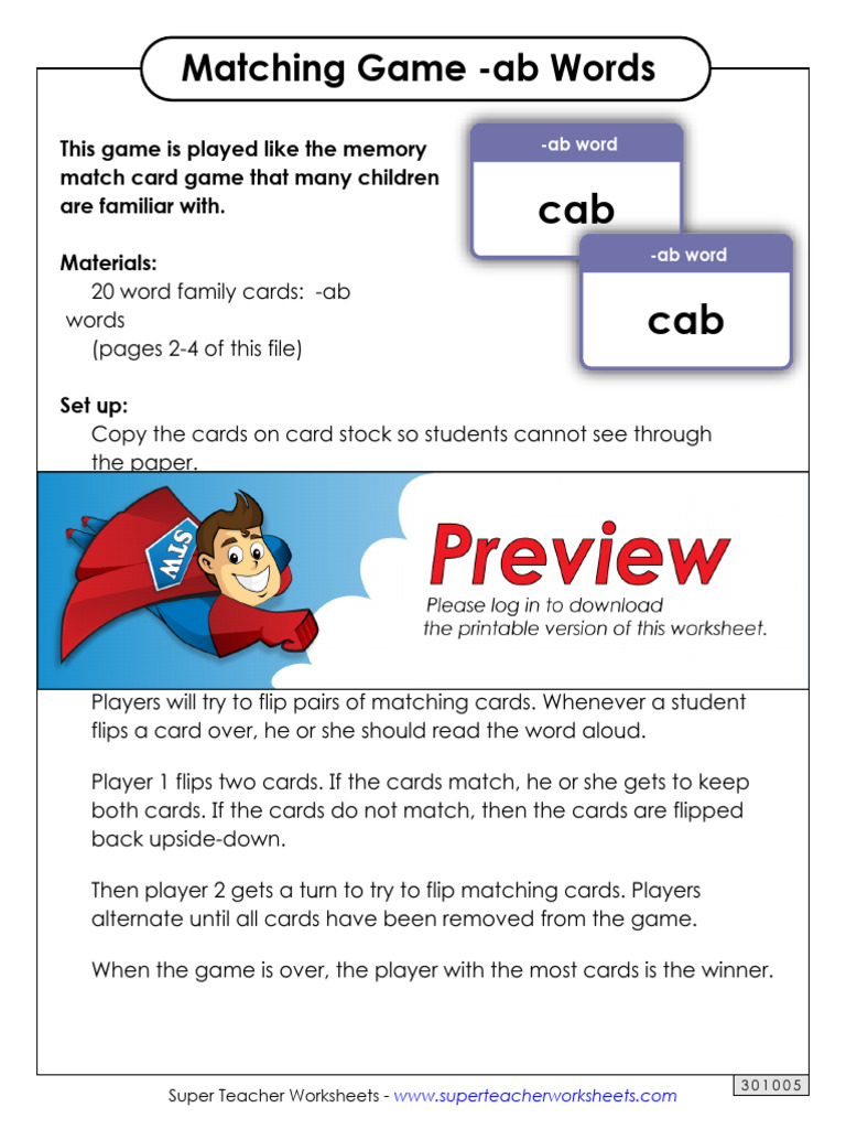 Memory Match Game for -ab Words | PDF