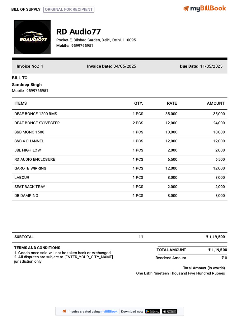 Invoice for Audio Equipment Purchase | PDF