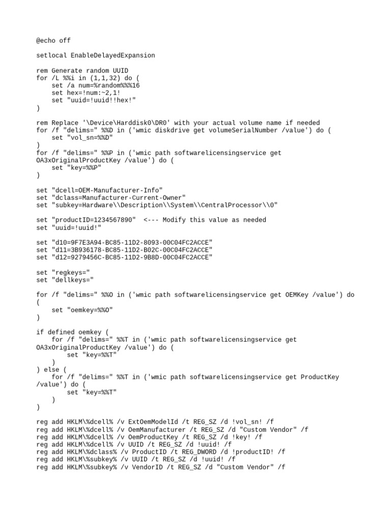 Change Hardware UUID with Batch Script | PDF