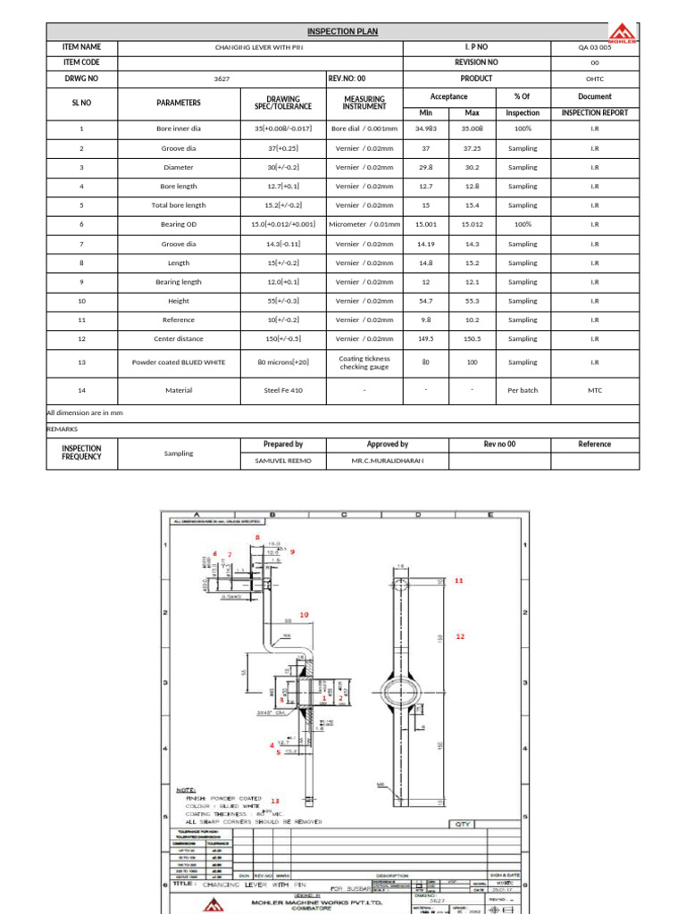 Inspection Plan for OHTC Components | PDF