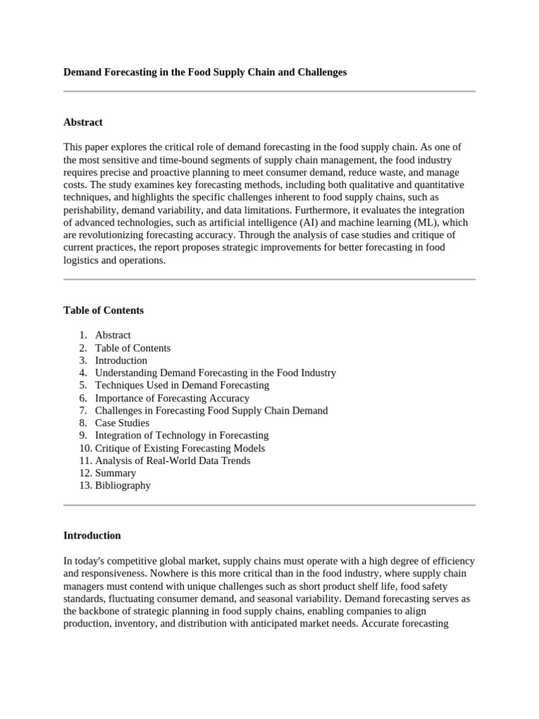 Demand Forecasting in The Food Supply Chain and Challenges | PDF ...