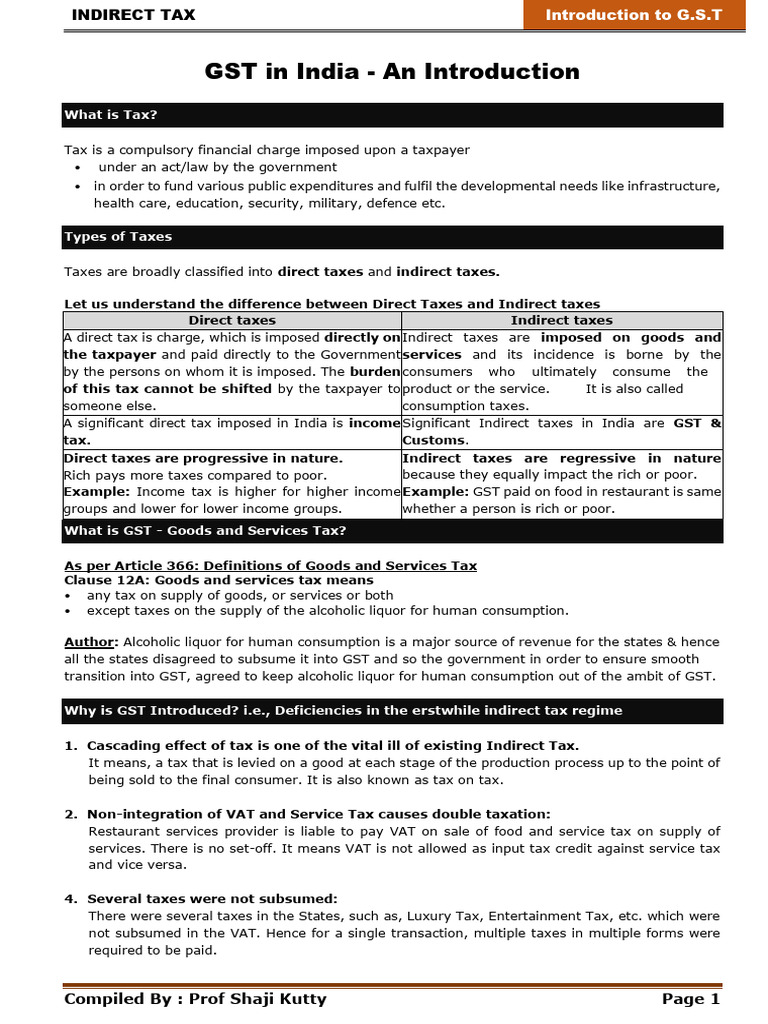 Introduction to GST in India | PDF | Taxes | Value Added Tax