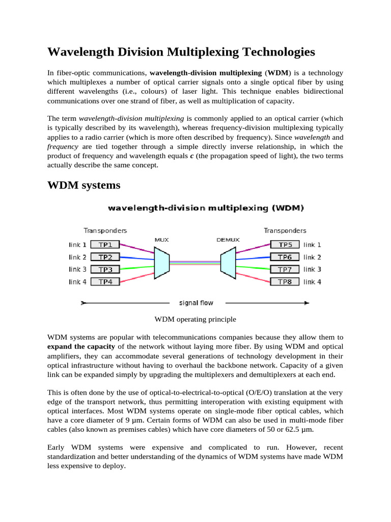 Multiplexing in Optical Communication | PDF | Wavelength Division ...