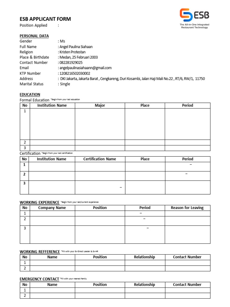 Formulir Pendaftaran ESB Angel Paulina | PDF
