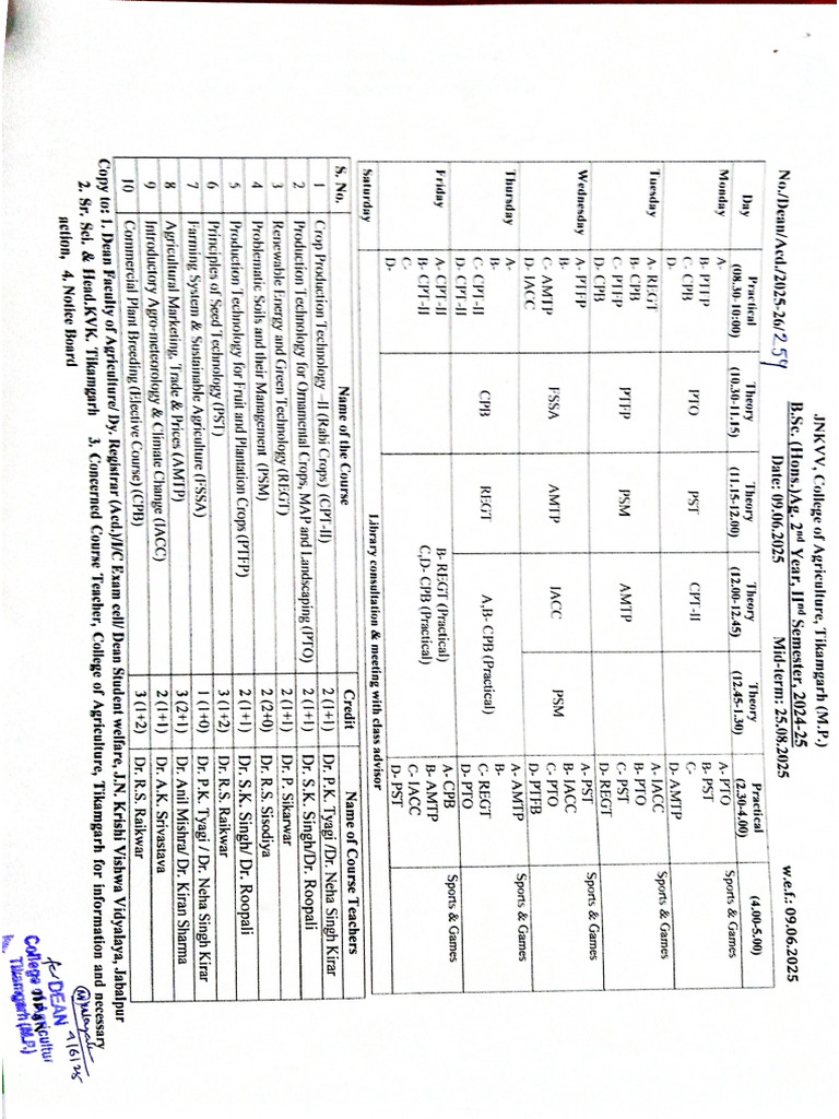 2nd Year II Sem Time Table 2024-25 | PDF