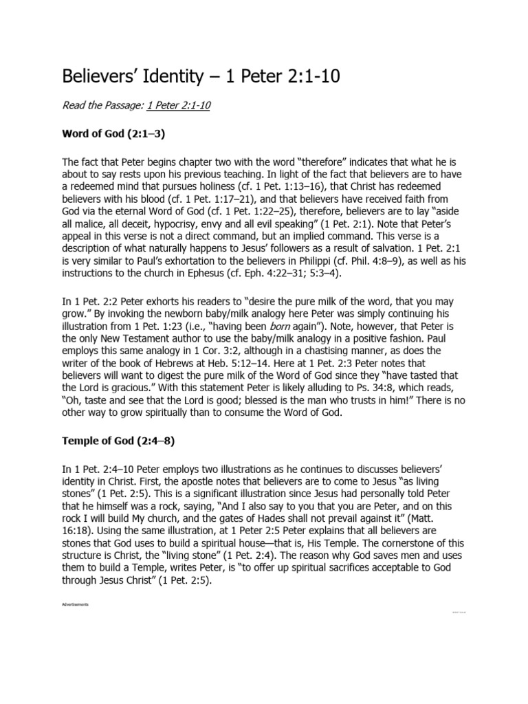 Believers' Identity in 1 Peter 2 | PDF | Saint Peter | Jesus
