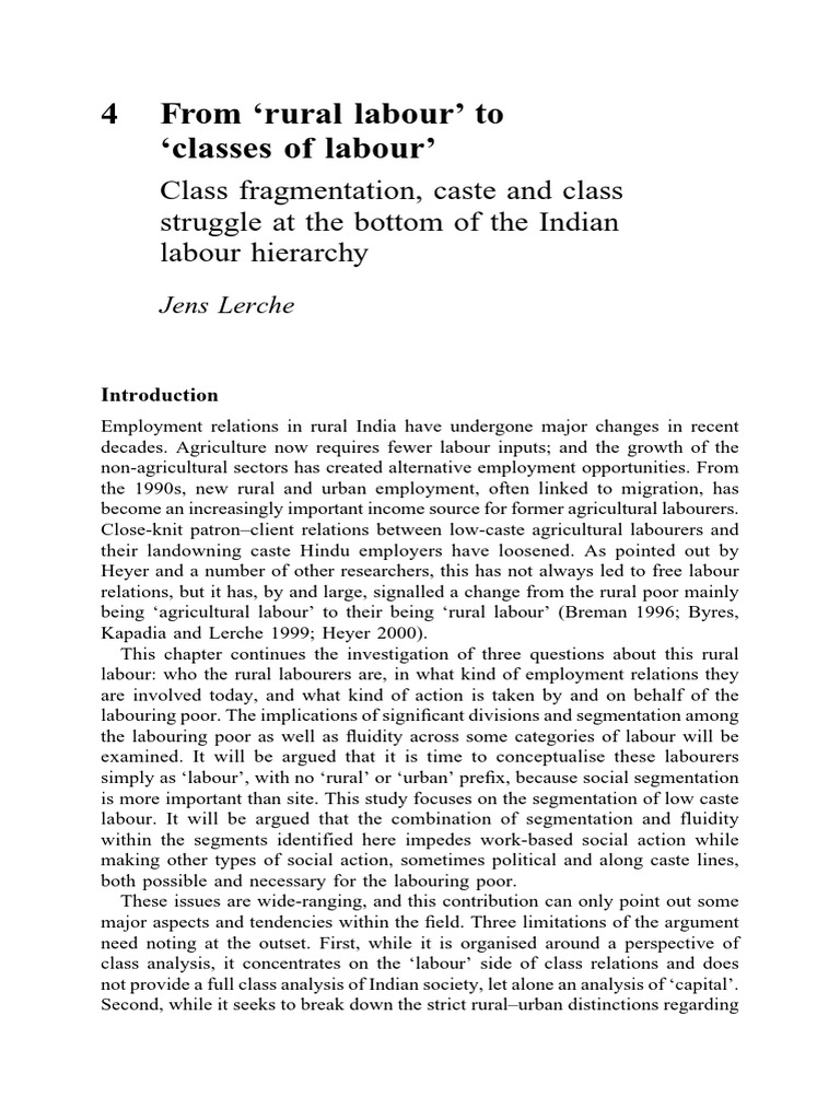 Indian Rural Labour: Class Fragmentation | PDF | Employment | Labour ...