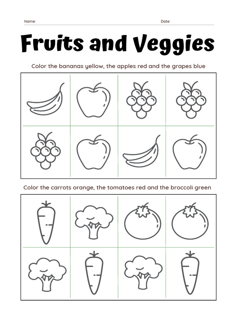 Fruits and Vegetables Coloring Worksheet | PDF