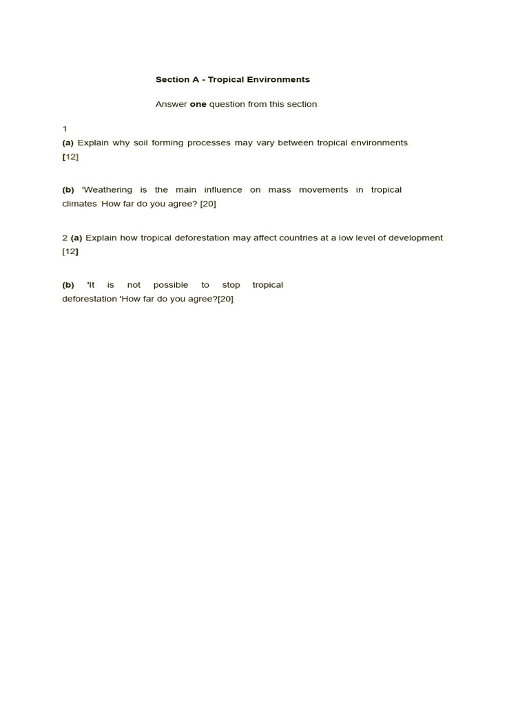 Section A Tropical Environments One | PDF
