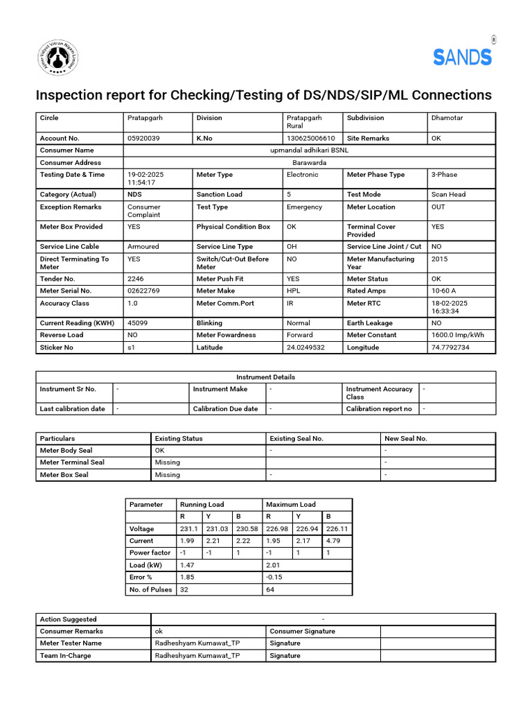 Inspection Report for Upmandal Adhikari | PDF | Calibration ...