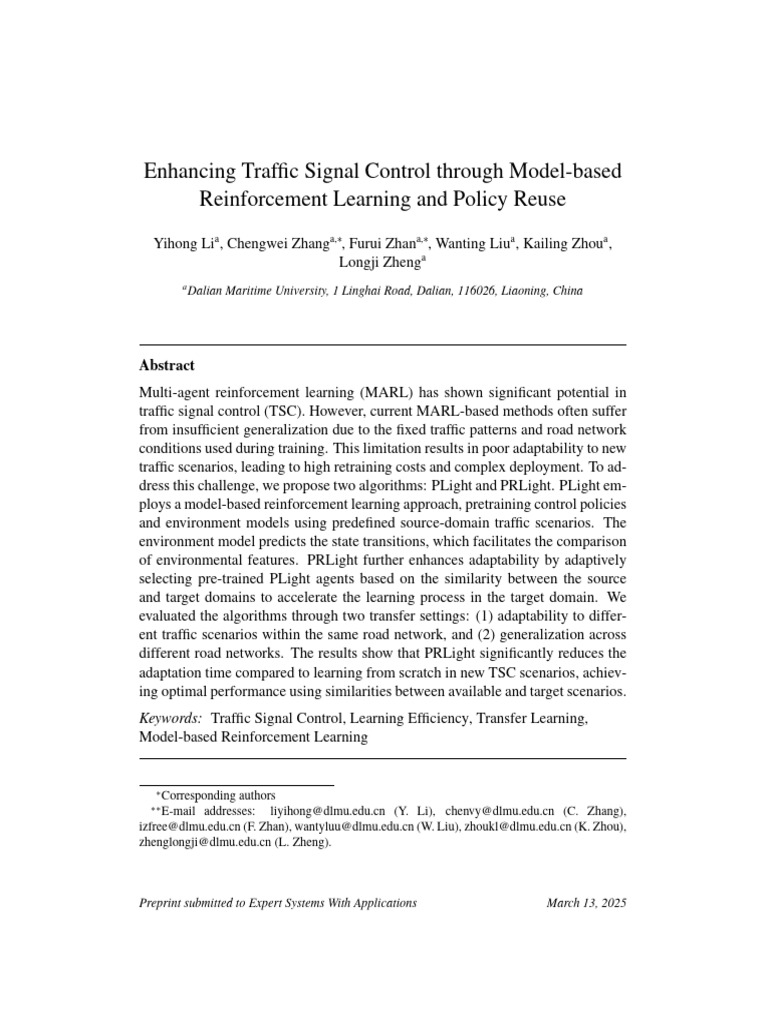 Traffic Signal Control via Reinforcement Learning | PDF | Probability ...