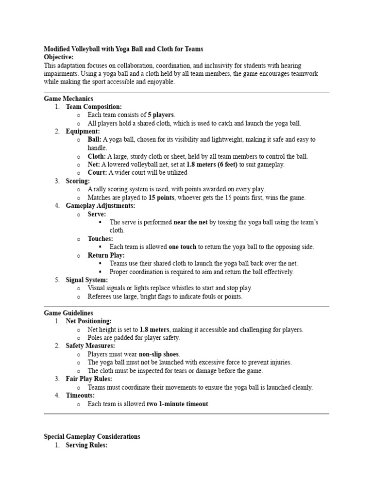 Modified Volleyball Game | PDF | Volleyball | Ball Games