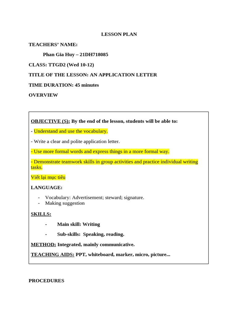 Writing an Application Letter Lesson | PDF