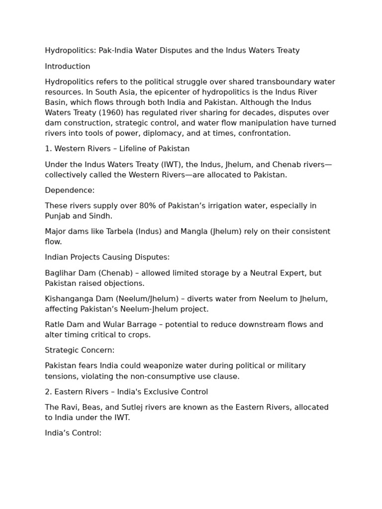 Hydropolitics by Me | PDF | Indus River | Environmental Science