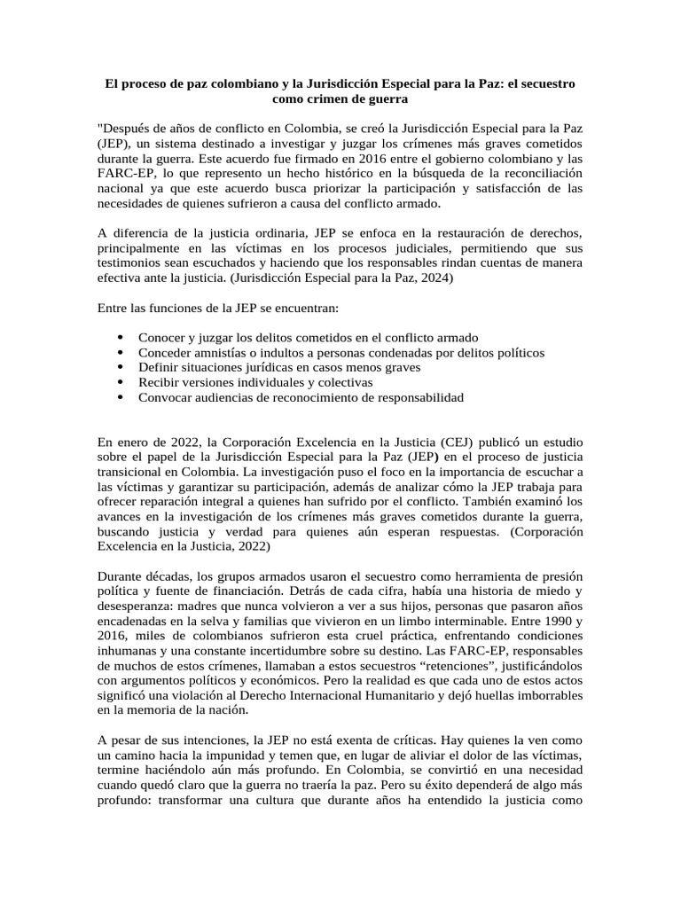 JEP y el secuestro en el proceso de paz | PDF | Violencia | Justicia