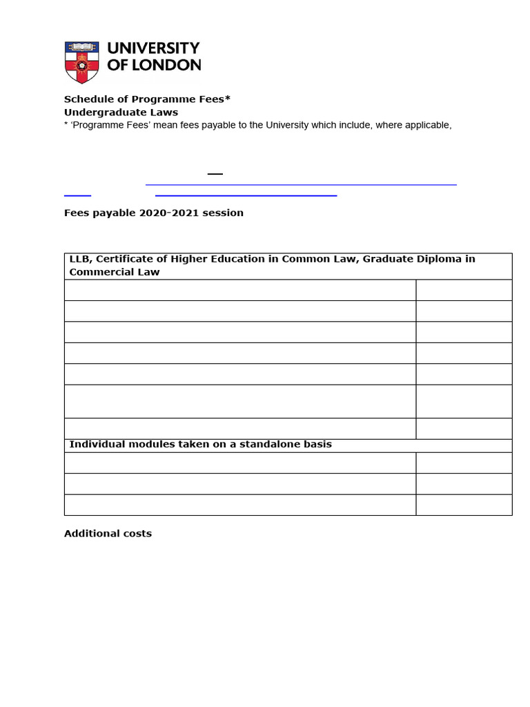 Undergraduate Laws Fee Schedule 2020-2021 | PDF | Value Added Tax | Fee