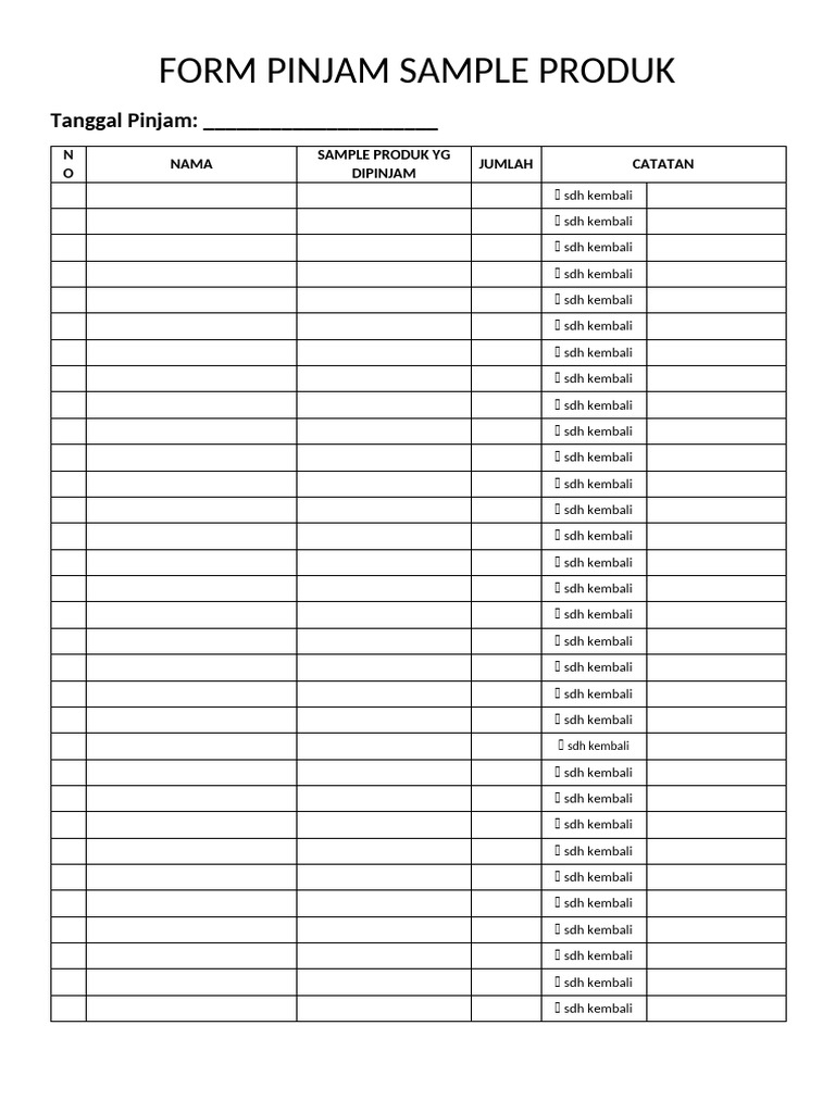 Form Peminjaman Barang Sample | PDF
