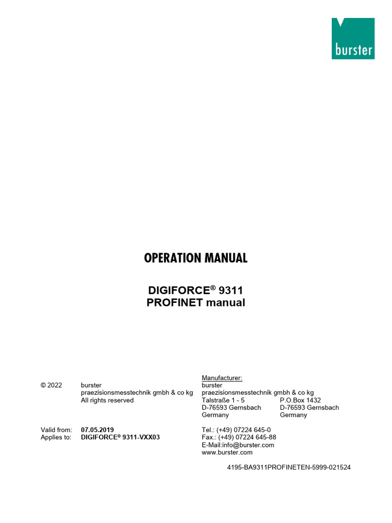 DIGIFORCE 9311 PROFINET Manual | PDF | Bit | Programmable Logic Controller