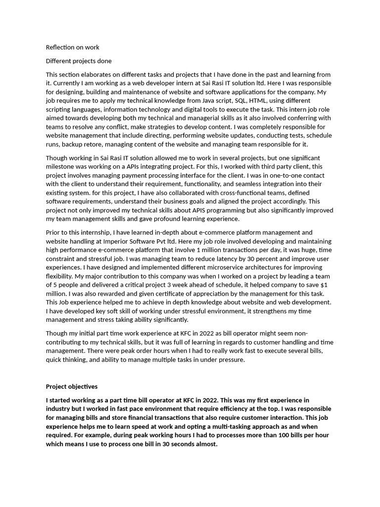 Reflection On Work 2000 | PDF | Software Development | Information ...