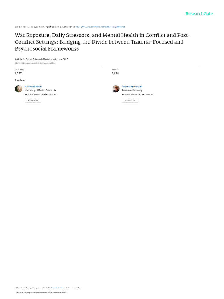 War Exposure and Mental Health Insights | PDF | Psychological Trauma ...