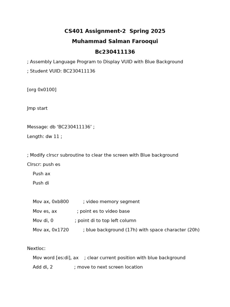 Assembly Program for VUID Display | PDF | String (Computer Science ...