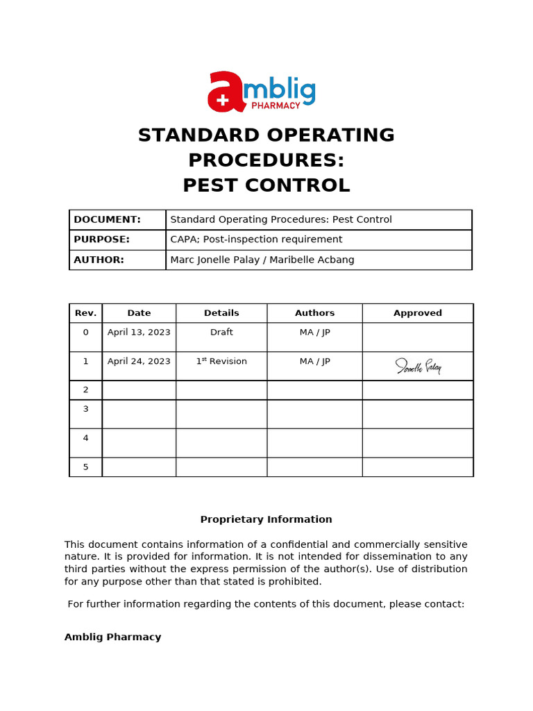 Pest Control SOP for Drugstores | PDF | Pest (Organism) | Pest Control