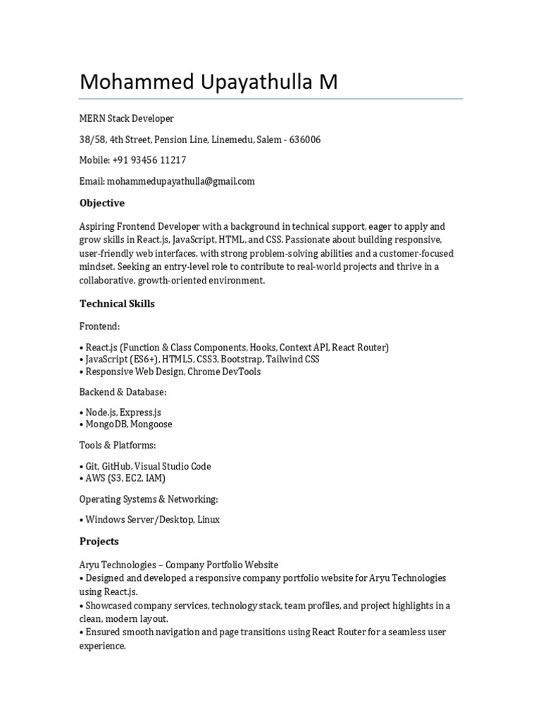 MERN Stack Developer Profile | PDF | World Wide Web | Internet & Web