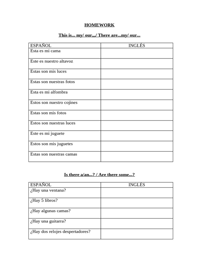 Frases en Español e Inglés sobre Objetos | PDF