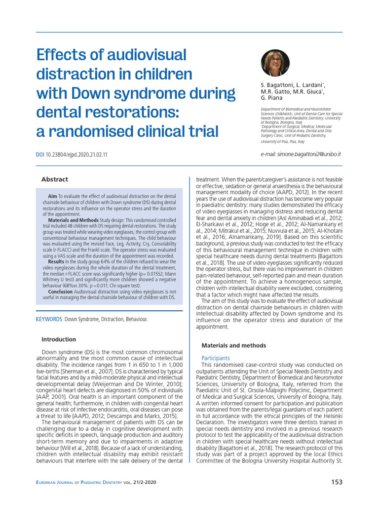 Effects of Audiovisual Distraction in Children With Down Syndrome ...