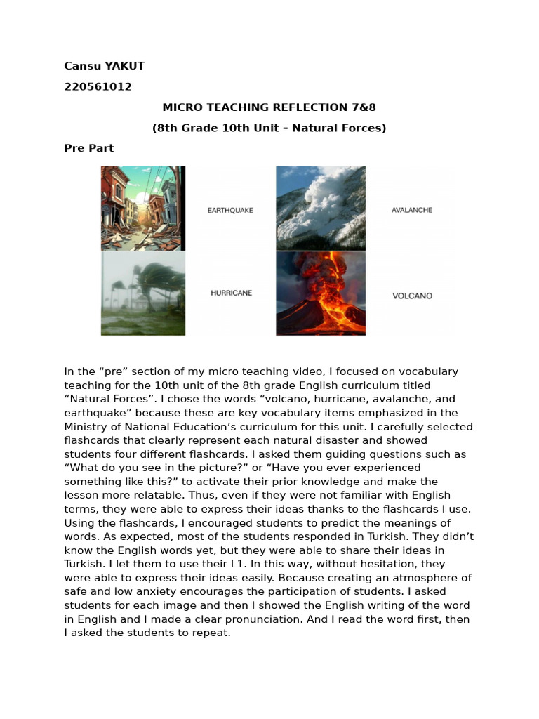Micro Teaching Reflection: Natural Forces | PDF | Vocabulary | English ...
