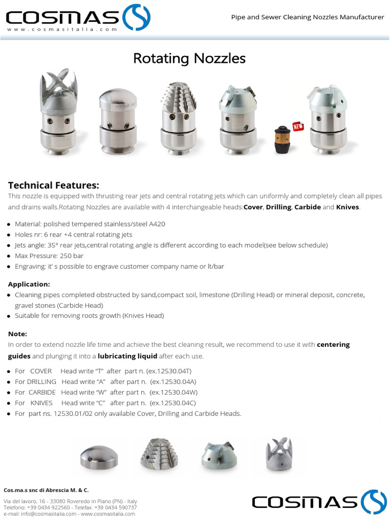 Rotating Pipe Cleaning Nozzles | PDF | Nozzle | Drilling