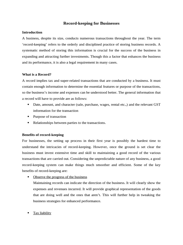 Record-Keeping For Businesses | PDF | Payments | Receipt