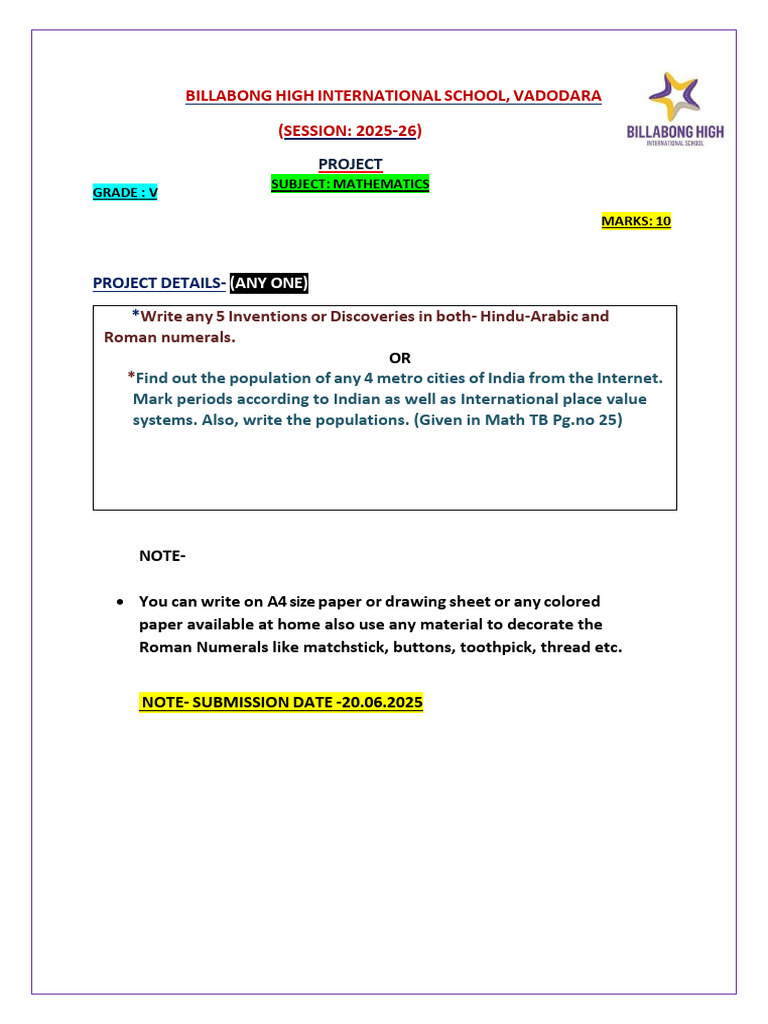 Grade 5 Maths Project Guidelines | PDF