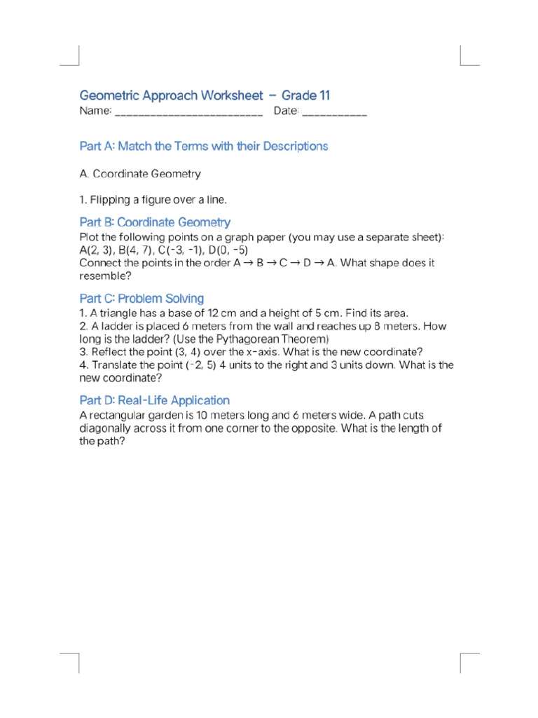 Geometric Approach Worksheet G11 | PDF
