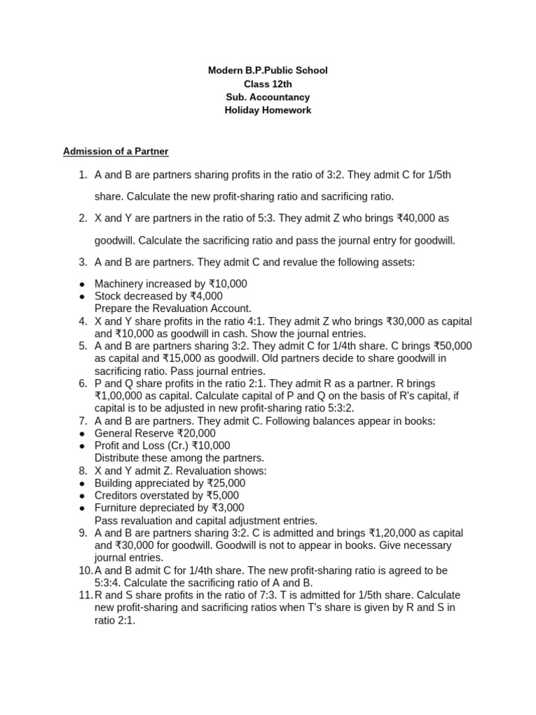 Holiday Homework Class 12th Accountancy | PDF | Business Economics ...