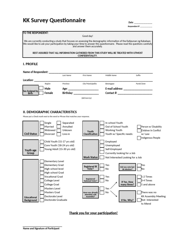 KK Survey Questionnaire for Youth Demographics | PDF | Ageing ...