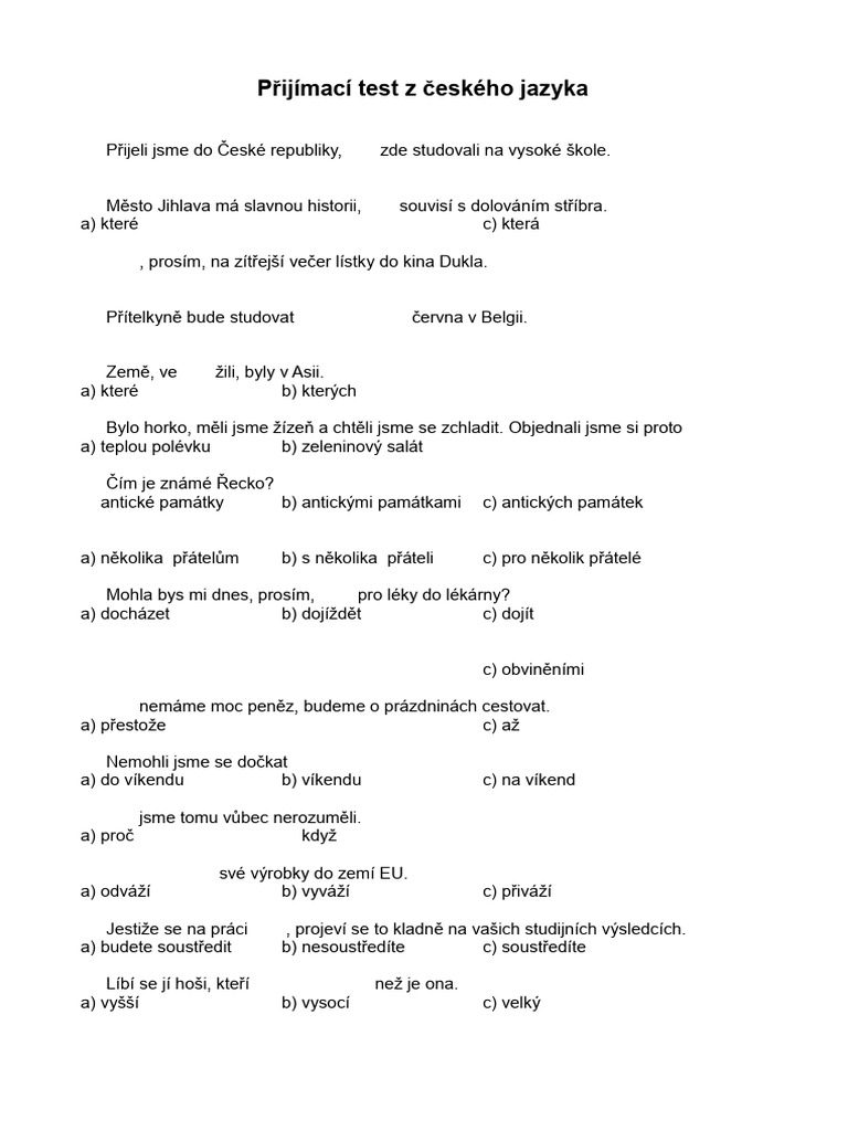 Přijímací Test Z ČJ | PDF