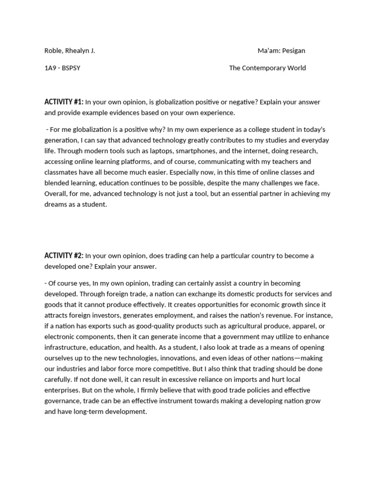 Activity 1&2 Contem World | PDF