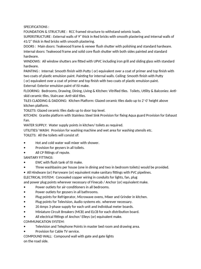 Detailed Construction Specifications Guide | PDF | Tile | Wall