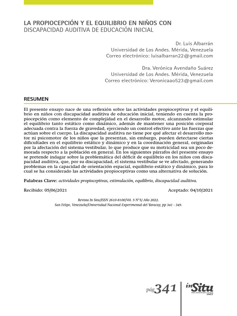 23la Propiocepcion y El Equilibrio en Ninos Con Ensayo | PDF ...