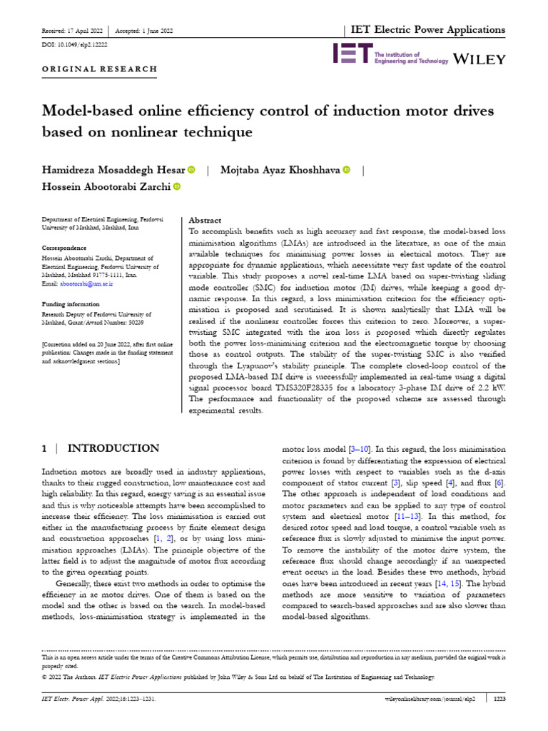 Real-Time Efficiency Control for Induction Motors | PDF | Electric ...