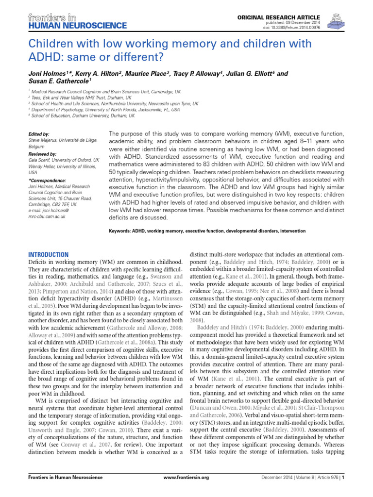 ADHD vs Low Working Memory in Children | PDF | Attention Deficit ...