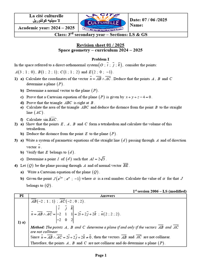 Space Geometry Curriculum 2024-2025 | PDF | Line (Geometry) | Triangle