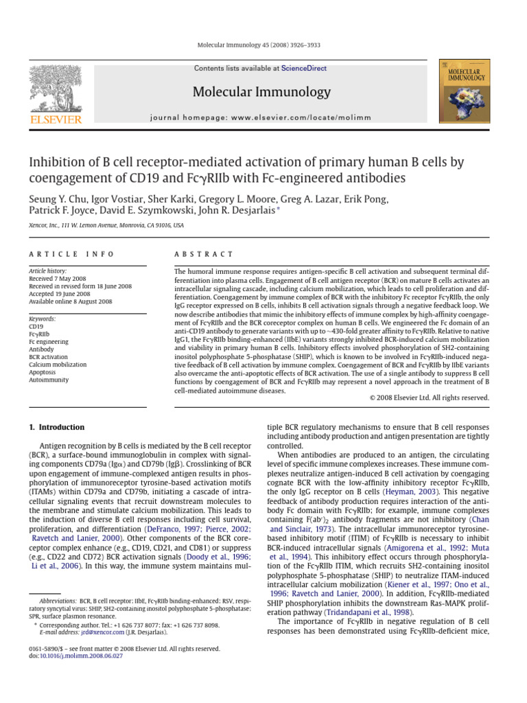Inhibition of B Cell Activation via Fc Engineering | PDF | B Cell ...